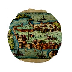 Medeival Ancient Map Fortress Island Seaport Town Standard 15  Premium Flano Round Cushions by Wegoenart