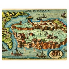 Medeival Ancient Map Fortress Island Seaport Town Double Sided Flano Blanket (medium)  by Wegoenart