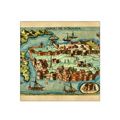 Medeival Ancient Map Fortress Island Seaport Town Satin Bandana Scarf 22  X 22  by Wegoenart