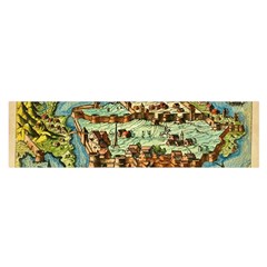 Medeival Ancient Map Fortress Island Seaport Town Oblong Satin Scarf (16  X 60 ) by Wegoenart