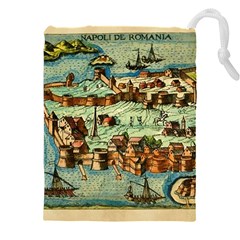 Medeival Ancient Map Fortress Island Seaport Town Drawstring Pouch (5xl) by Wegoenart