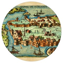 Medeival Ancient Map Fortress Island Seaport Town Round Trivet by Wegoenart