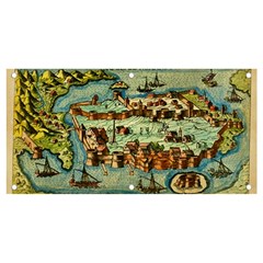 Medeival Ancient Map Fortress Island Seaport Town Banner And Sign 4  X 2  by Wegoenart