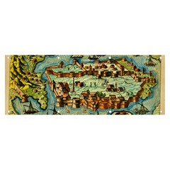 Medeival Ancient Map Fortress Island Seaport Town Banner And Sign 8  X 3  by Wegoenart