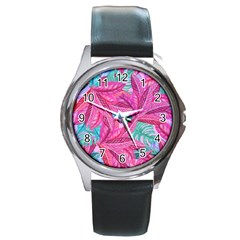 Sheets Tropical Reason Print Pattern Design Round Metal Watch by Wegoenart