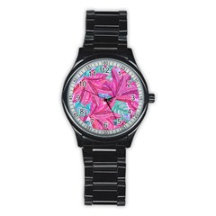 Sheets Tropical Reason Print Pattern Design Stainless Steel Round Watch by Wegoenart