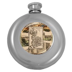 Antique Map Railway Lines Railway Train Char Round Hip Flask (5 Oz) by Wegoenart