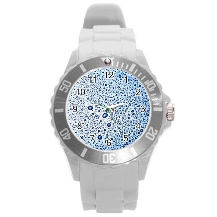 Drop Water Background Macro Splash Rain Drink Round Plastic Sport Watch (L)