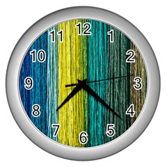 Line Rope Fiber Close Up Multicoloured Background Wall Clock (silver) by Wegoenart