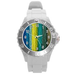 Line Rope Fiber Close Up Multicoloured Background Round Plastic Sport Watch (l) by Wegoenart