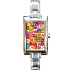 Multicolored Gift Wrap Decor Love Colorful Hearts I Love You Rectangle Italian Charm Watch by Wegoenart