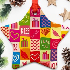 Multicolored Gift Wrap Decor Love Colorful Hearts I Love You Ornament (star) by Wegoenart