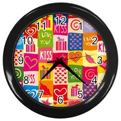 Multicolored Gift Wrap Decor Love Colorful Hearts I Love You Wall Clock (black)