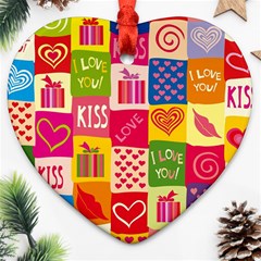 Multicolored Gift Wrap Decor Love Colorful Hearts I Love You Heart Ornament (two Sides) by Wegoenart