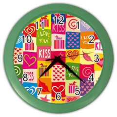 Multicolored Gift Wrap Decor Love Colorful Hearts I Love You Color Wall Clock by Wegoenart