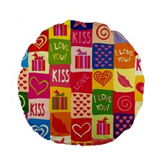 Multicolored Gift Wrap Decor Love Colorful Hearts I Love You Standard 15  Premium Round Cushions by Wegoenart