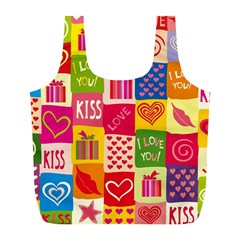 Multicolored Gift Wrap Decor Love Colorful Hearts I Love You Full Print Recycle Bag (l) by Wegoenart