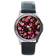 Multicolored Wallpaper, Love Vector Hearts Background Romantic Round Metal Watch by Wegoenart