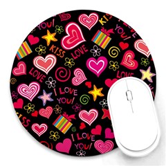 Multicolored Wallpaper, Love Vector Hearts Background Romantic Round Mousepad by Wegoenart