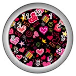 Multicolored Wallpaper, Love Vector Hearts Background Romantic Wall Clock (Silver) Front