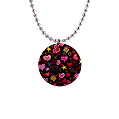 Multicolored Wallpaper, Love Vector Hearts Background Romantic 1  Button Necklace by Wegoenart