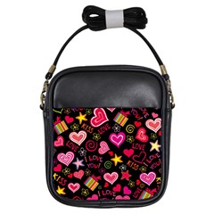 Multicolored Wallpaper, Love Vector Hearts Background Romantic Girls Sling Bag by Wegoenart