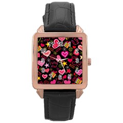 Multicolored Wallpaper, Love Vector Hearts Background Romantic Rose Gold Leather Watch  by Wegoenart