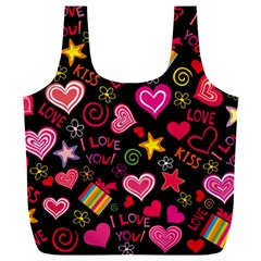 Multicolored Wallpaper, Love Vector Hearts Background Romantic Full Print Recycle Bag (xxl) by Wegoenart