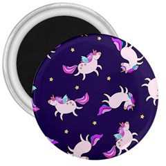 Fantasy Fat Unicorn Horse-pattern Fabric Design 3  Magnets by Wegoenart