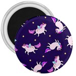 Fantasy Fat Unicorn Horse-pattern Fabric Design 3  Magnets Front