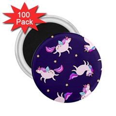 Fantasy Fat Unicorn Horse-pattern Fabric Design 2 25  Magnets (100 Pack)  by Wegoenart