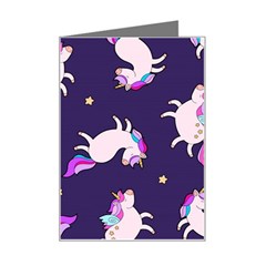 Fantasy Fat Unicorn Horse-pattern Fabric Design Mini Greeting Card by Wegoenart