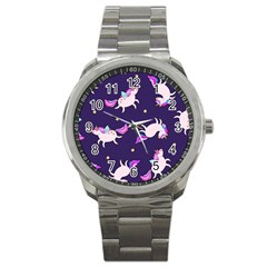 Fantasy Fat Unicorn Horse-pattern Fabric Design Sport Metal Watch by Wegoenart