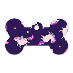 Fantasy Fat Unicorn Horse-pattern Fabric Design Dog Tag Bone (two Sides) by Wegoenart