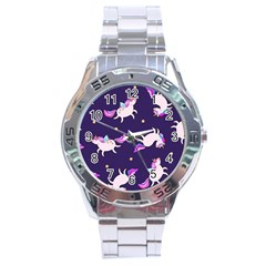 Fantasy Fat Unicorn Horse-pattern Fabric Design Stainless Steel Analogue Watch by Wegoenart