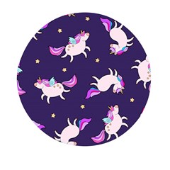 Fantasy Fat Unicorn Horse-pattern Fabric Design Mini Round Pill Box by Wegoenart