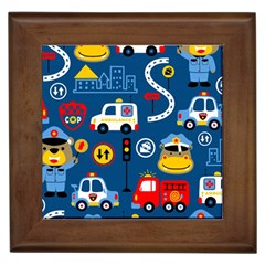 Car Cars Seamless Pattern Vector Rescue Team Cartoon Framed Tile by Wegoenart