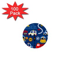 Car Cars Seamless Pattern Vector Rescue Team Cartoon 1  Mini Buttons (100 Pack) 