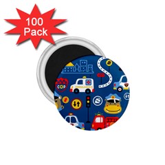 Car Cars Seamless Pattern Vector Rescue Team Cartoon 1 75  Magnets (100 Pack)  by Wegoenart