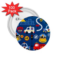 Car Cars Seamless Pattern Vector Rescue Team Cartoon 2 25  Buttons (100 Pack)  by Wegoenart