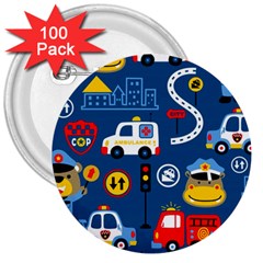 Car Cars Seamless Pattern Vector Rescue Team Cartoon 3  Buttons (100 Pack)  by Wegoenart