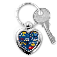 Car Cars Seamless Pattern Vector Rescue Team Cartoon Key Chain (heart) by Wegoenart