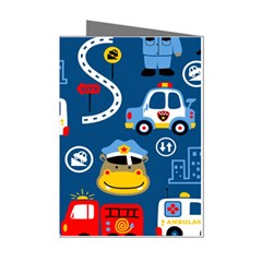 Car Cars Seamless Pattern Vector Rescue Team Cartoon Mini Greeting Cards (pkg Of 8) by Wegoenart