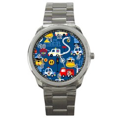 Car Cars Seamless Pattern Vector Rescue Team Cartoon Sport Metal Watch by Wegoenart