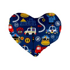 Car Cars Seamless Pattern Vector Rescue Team Cartoon Standard 16  Premium Heart Shape Cushions by Wegoenart