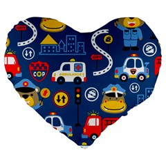 Car Cars Seamless Pattern Vector Rescue Team Cartoon Large 19  Premium Heart Shape Cushions by Wegoenart