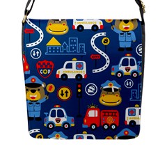 Car Cars Seamless Pattern Vector Rescue Team Cartoon Flap Closure Messenger Bag (l) by Wegoenart