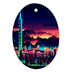 Cityscape Building Painting 3d City Illustration Ornament (oval) by danenraven