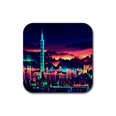 Cityscape Building Painting 3d City Illustration Rubber Coaster (square) by danenraven