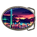 Cityscape Building Painting 3d City Illustration Belt Buckles Front